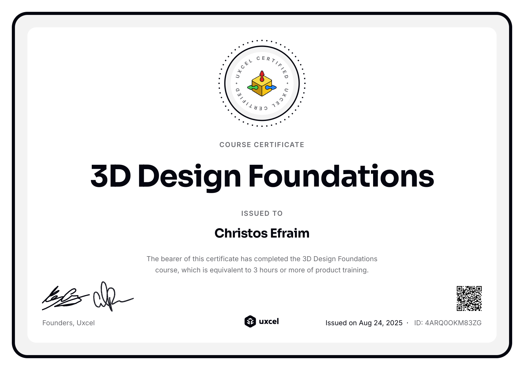 Christos Efraim's certificate